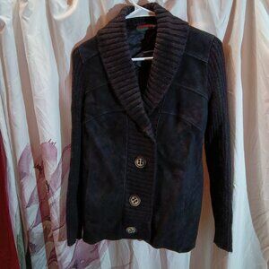 Torres leather wool sweater jacket black 46 vintage